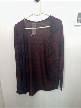 Open Front Aztec Cardigan in Burgundy and Black